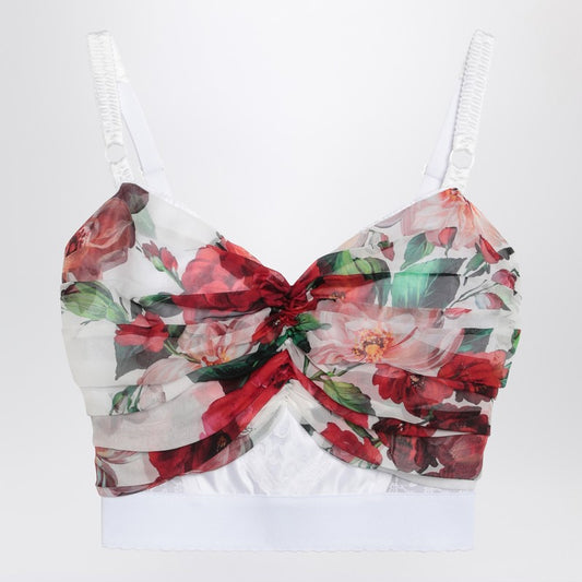 Bustier Top In Marquisette And Chiffon With Rose Print