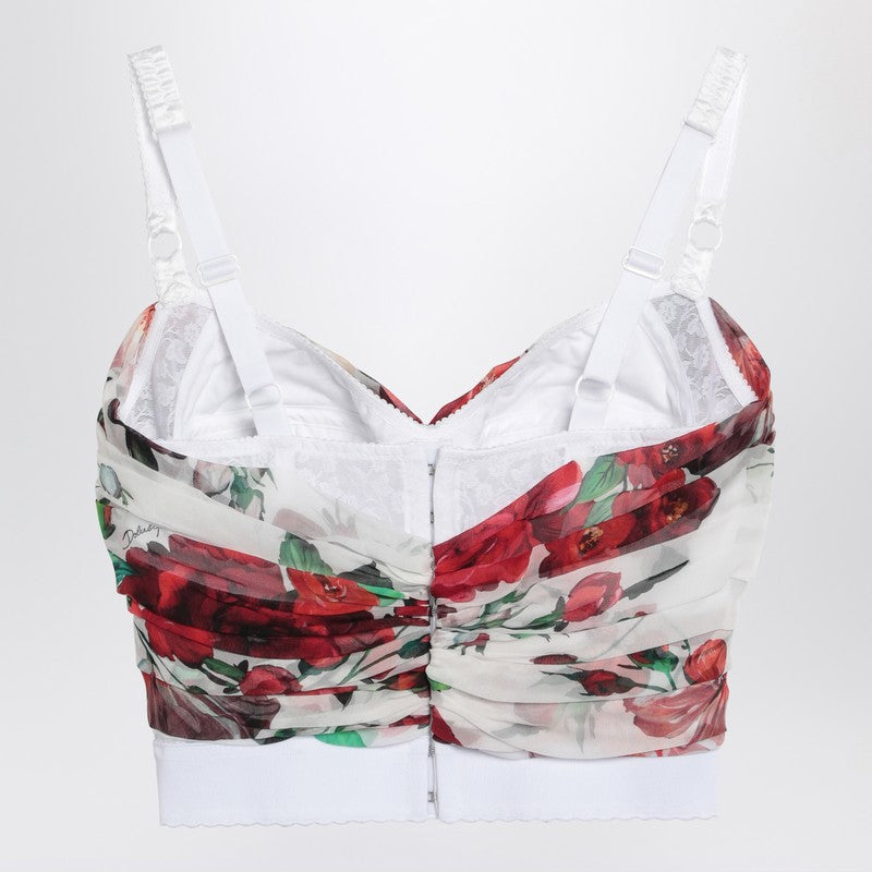 Bustier Top In Marquisette And Chiffon With Rose Print