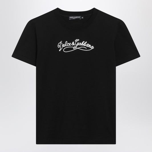 Black jersey T-shirt with embroidery