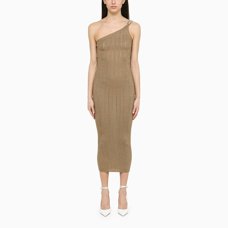 Gold One-Shoulder Dress With Rhinestones
