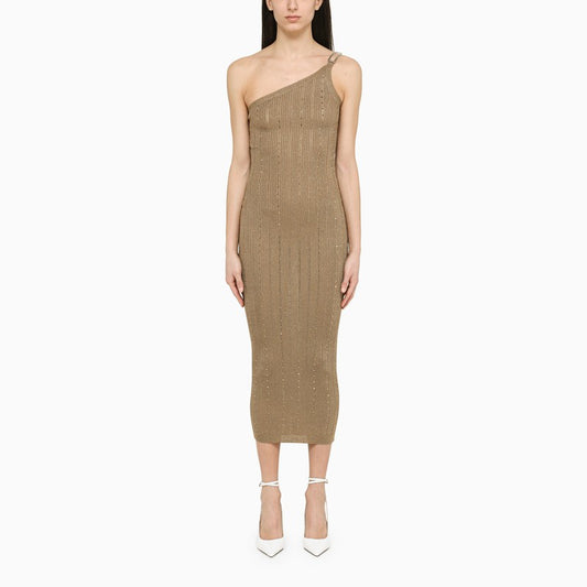 Gold One-Shoulder Dress With Rhinestones