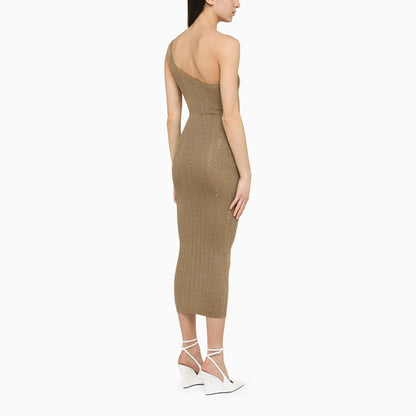 Gold One-Shoulder Dress With Rhinestones
