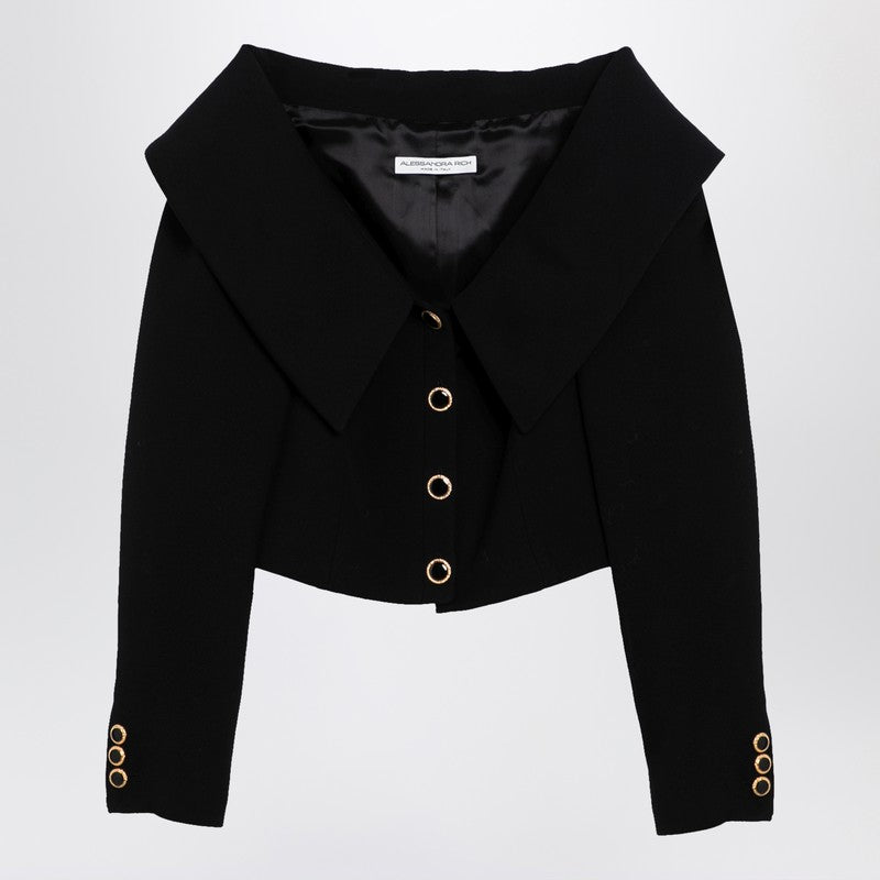 Black Off Shoulder Jacket In Wool