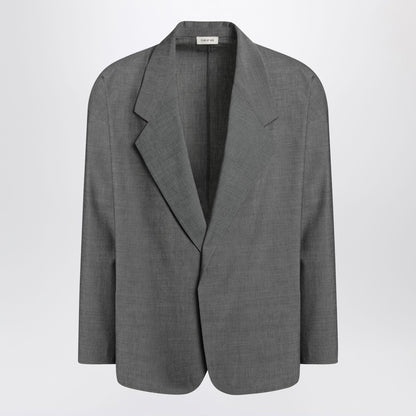 Gray Single-breasted Jacket In Cotton And Wool