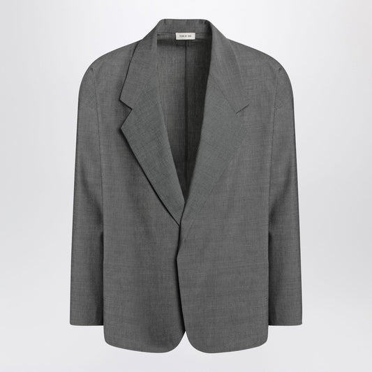 Gray Single-breasted Jacket In Cotton And Wool