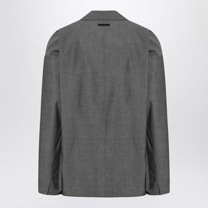 Gray Single-breasted Jacket In Cotton And Wool
