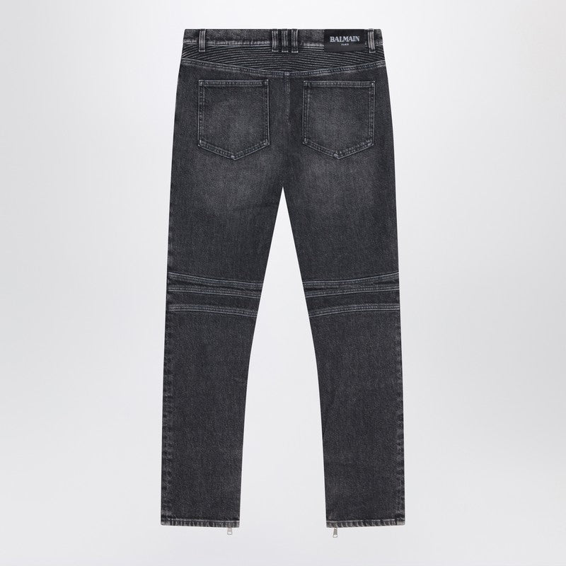 Grey washed slim biker jeans