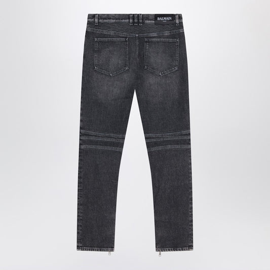 Grey washed slim biker jeans