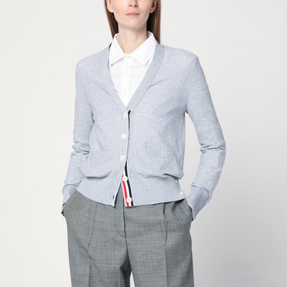 Light Grey Cardigan In Cotton And Silk
