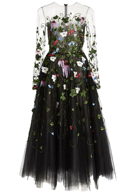 FLORAL THREADWORK MIDI DRESS