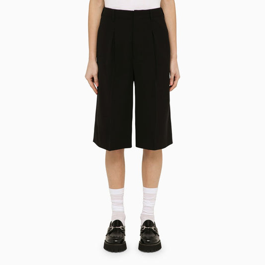 Black wool-blend bermuda shorts