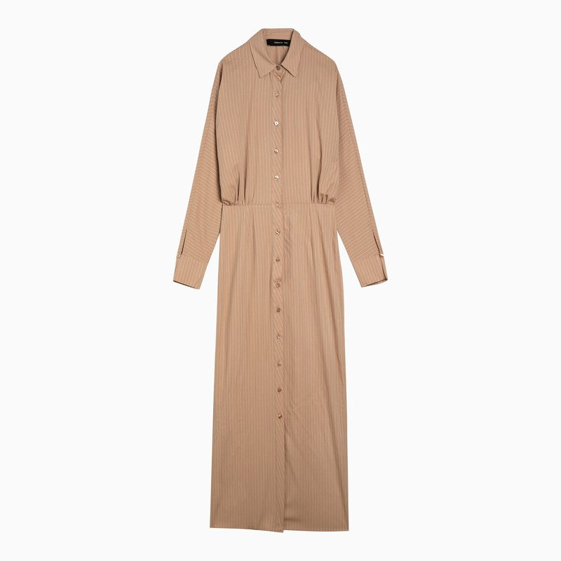 Desert-coloured striped viscose blend chemisier dress
