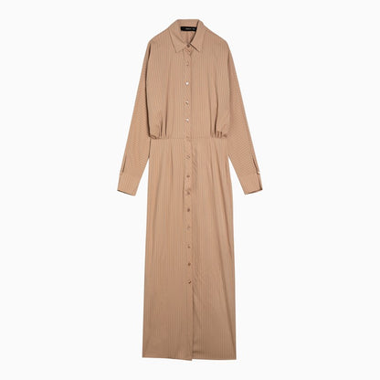 Desert-coloured striped viscose blend chemisier dress