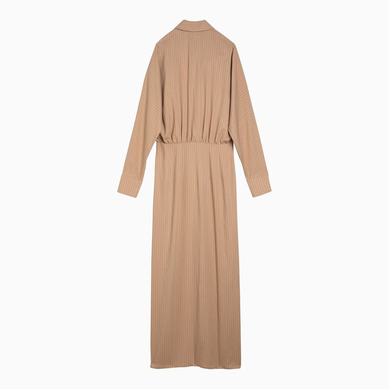 Desert-coloured striped viscose blend chemisier dress