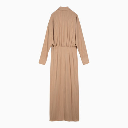 Desert-coloured striped viscose blend chemisier dress
