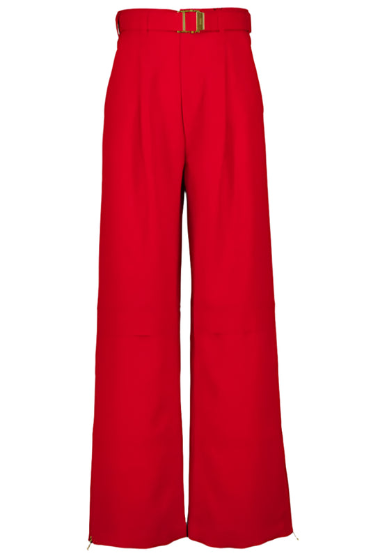 POPPY RED WOOL CARGO TROUSERS