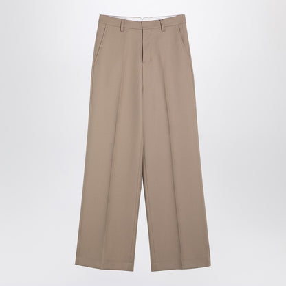 Beige Wool Wide Trousers
