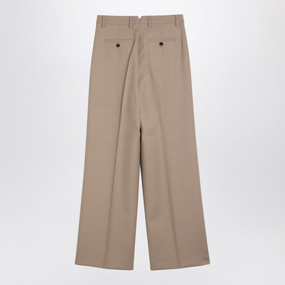 Beige Wool Wide Trousers