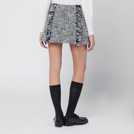 Black/white patterned wool-blend mini skirt