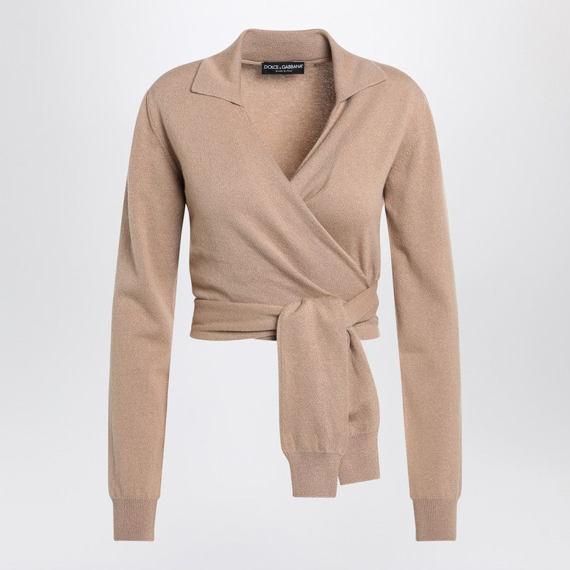 Beige wrap cardigan in cashmere