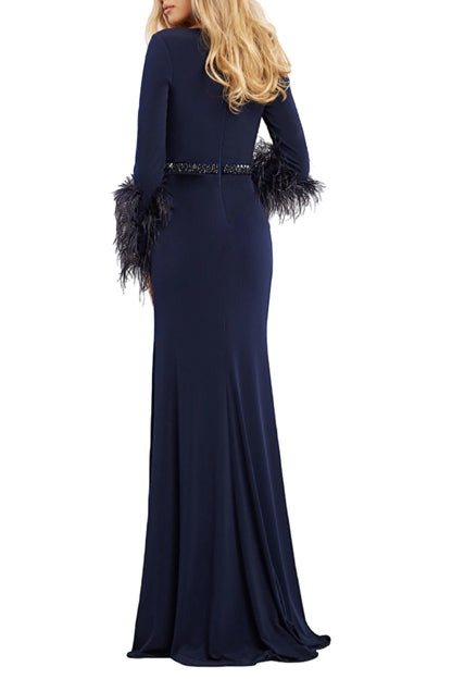 FEATHER CUFF V-NECK GOWN
