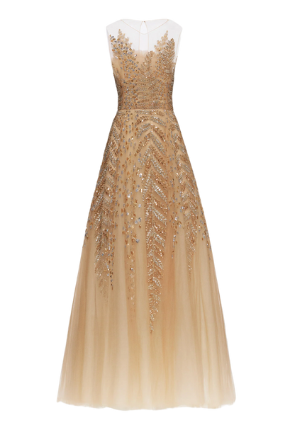 FERN EMBROIDERED ILLUSION COCKTAIL DRESS