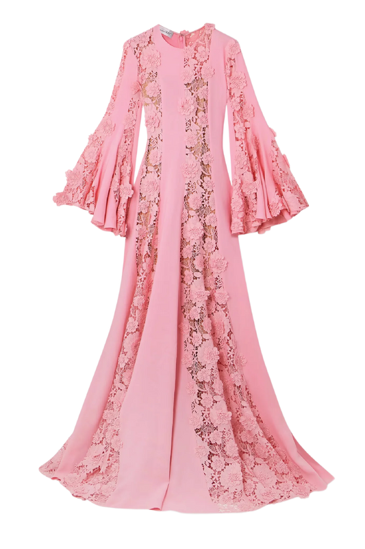 FLARE SLEEVE FLORAL GUIPURE GEORGETTE CAFTAN