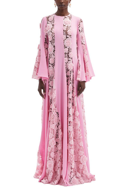 FLARE SLEEVE FLORAL GUIPURE GEORGETTE CAFTAN