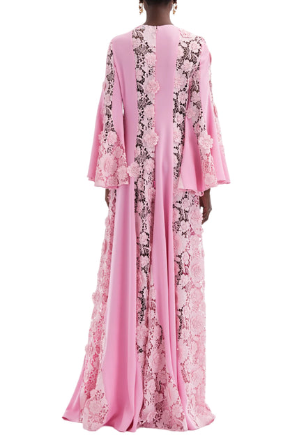 FLARE SLEEVE FLORAL GUIPURE GEORGETTE CAFTAN