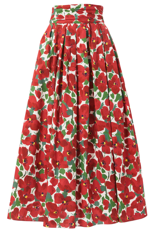 FLORAL-PRINT CUMMERBUND MIDI SKIRT