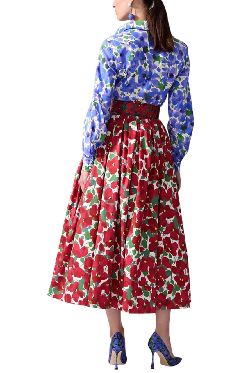 FLORAL-PRINT CUMMERBUND MIDI SKIRT