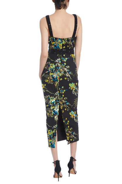 FLORAL EMBROIDERY BELTED MIDI