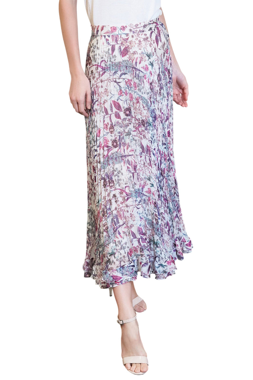 FLORAL PLISSÈ SILK SKIRT