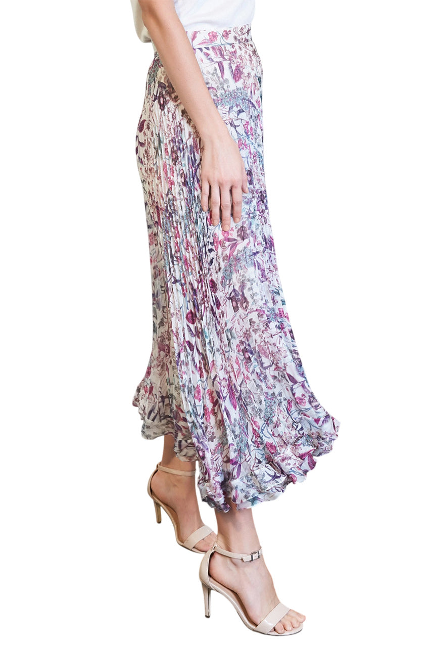 FLORAL PLISSÈ SILK SKIRT