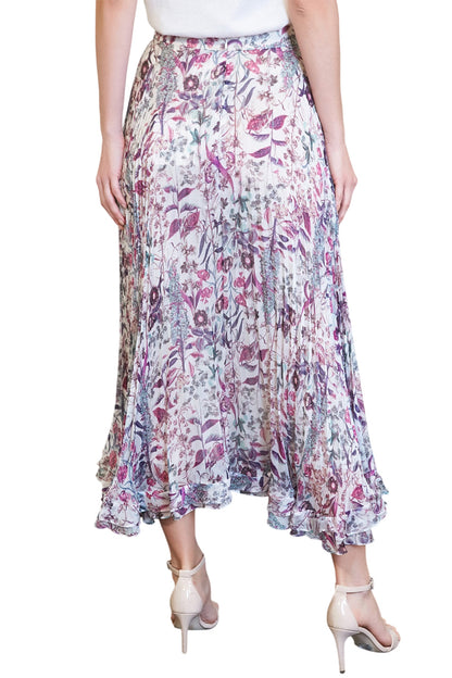FLORAL PLISSÈ SILK SKIRT