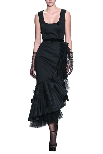 FLOUNCED TULLE HEM COCKTAIL DRESS