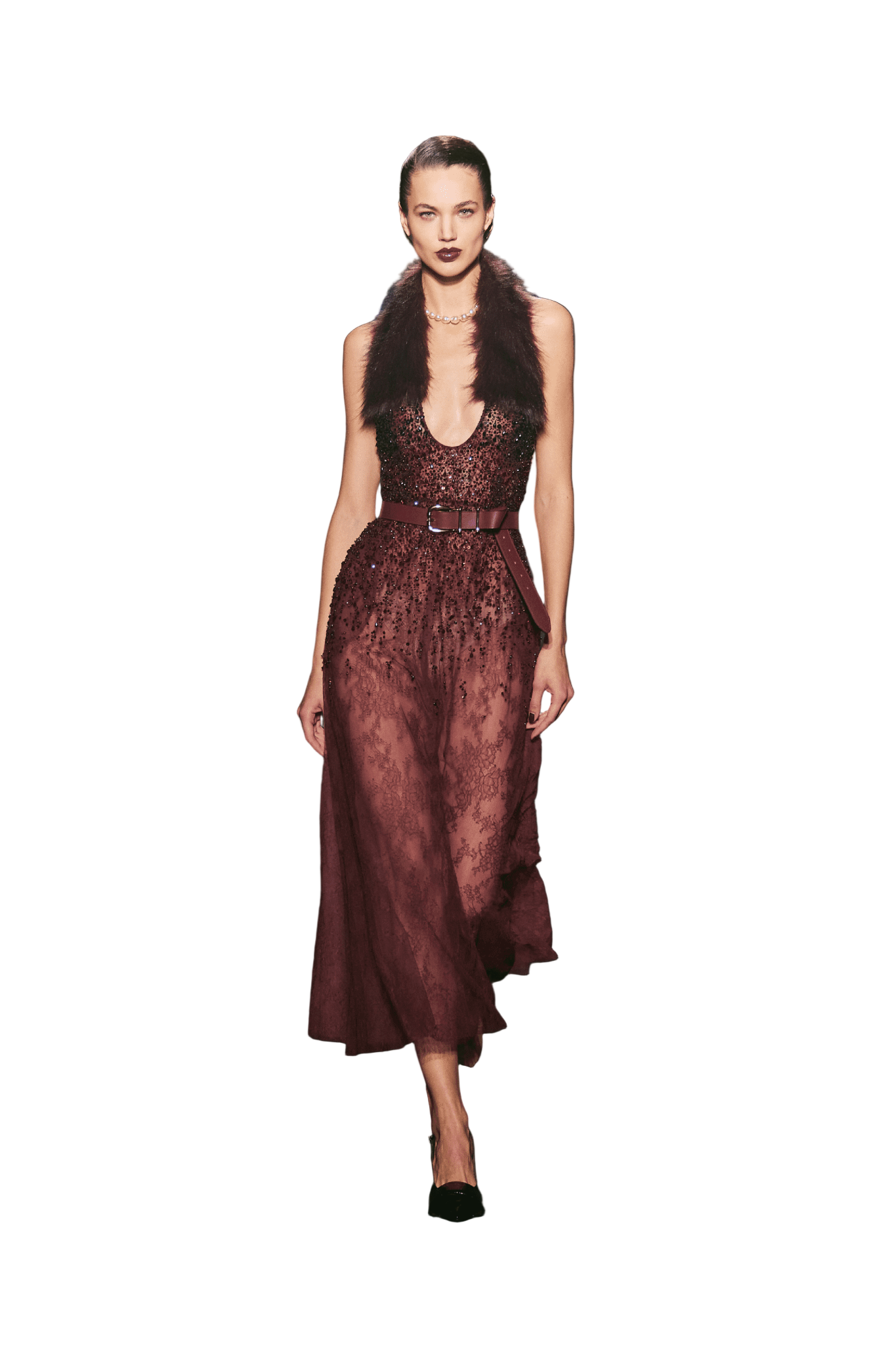 فستان ماكسي من الكريب الكريستالي مكشوف الكتفين