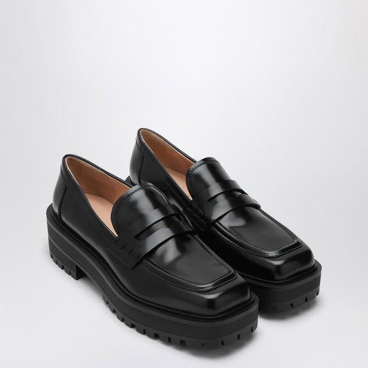 Black leather loafer