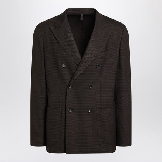 Brown Checked Double Breasted Jacket