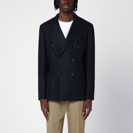 Blue Wool-blend Double-breasted Jacket