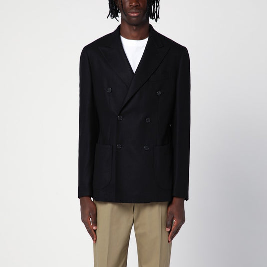Black Wool-blend Double-breasted Jacket