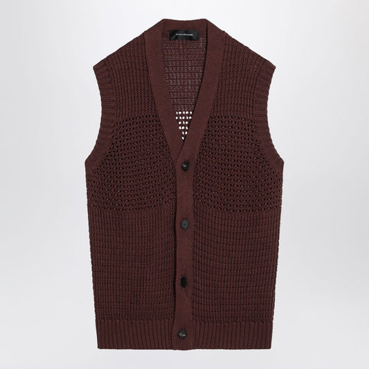 Brown Perforated Cotton Vest
