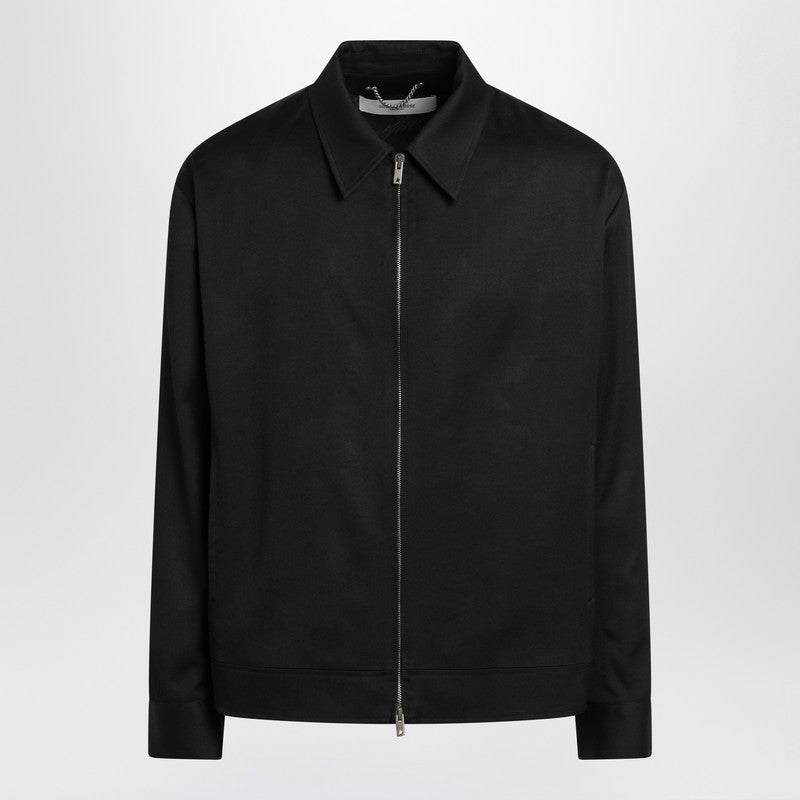 Black Zip Jacket In Wool Gabardine