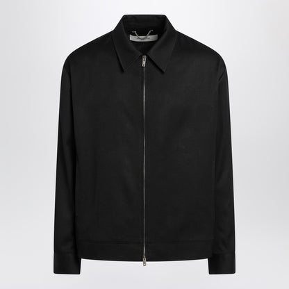 Black Zip Jacket In Wool Gabardine