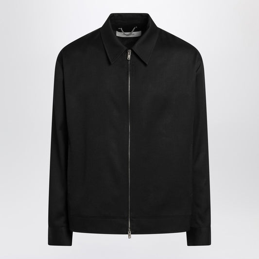 Black Zip Jacket In Wool Gabardine