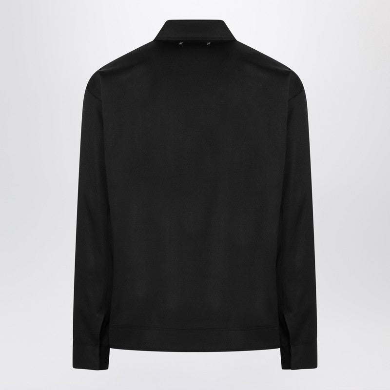 Black Zip Jacket In Wool Gabardine