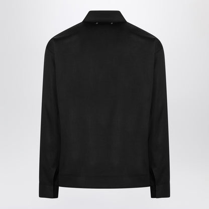Black Zip Jacket In Wool Gabardine