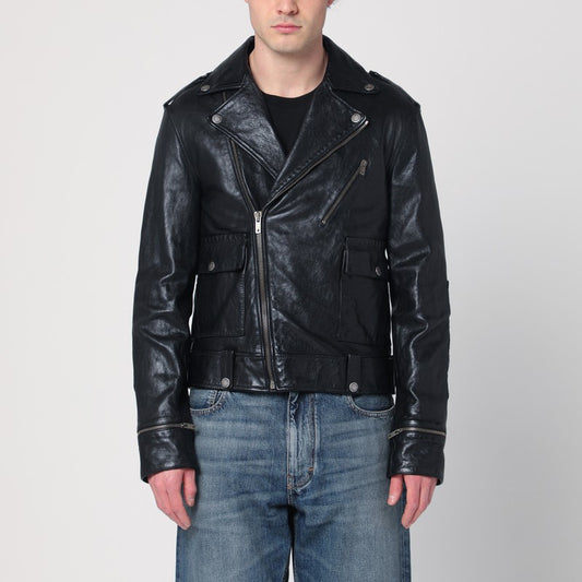 Black Leather Jacket With A Glossy Effect