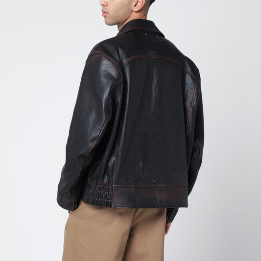 Burgundy bomber jacket in nappa leather