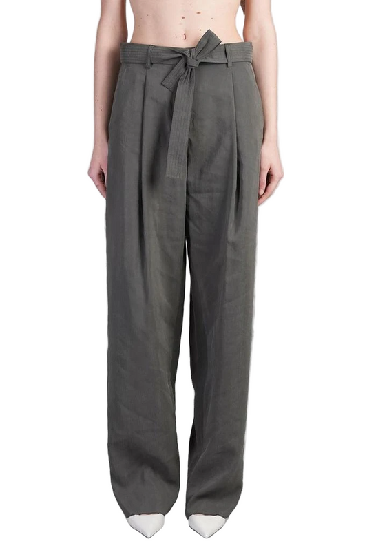 BELTED WAIST PLEAT DETAILED TROUSERS